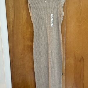 Sleeveless Ribbed Knit Dress in Beige